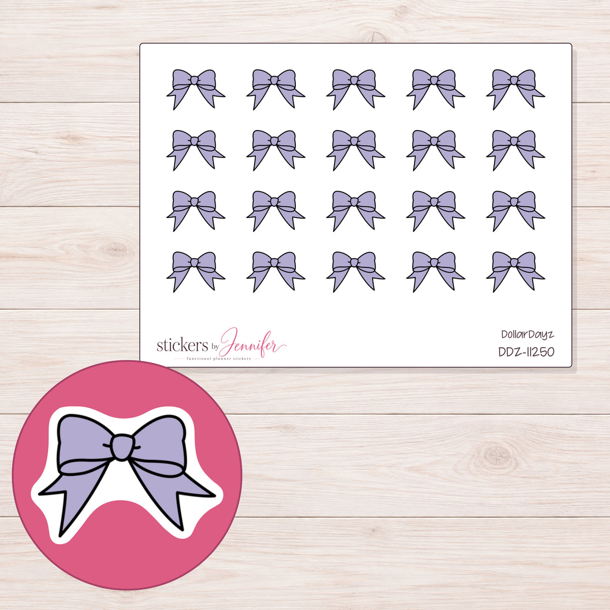 DDZ-11250 planner sticker sheet with enlarged sticker detail