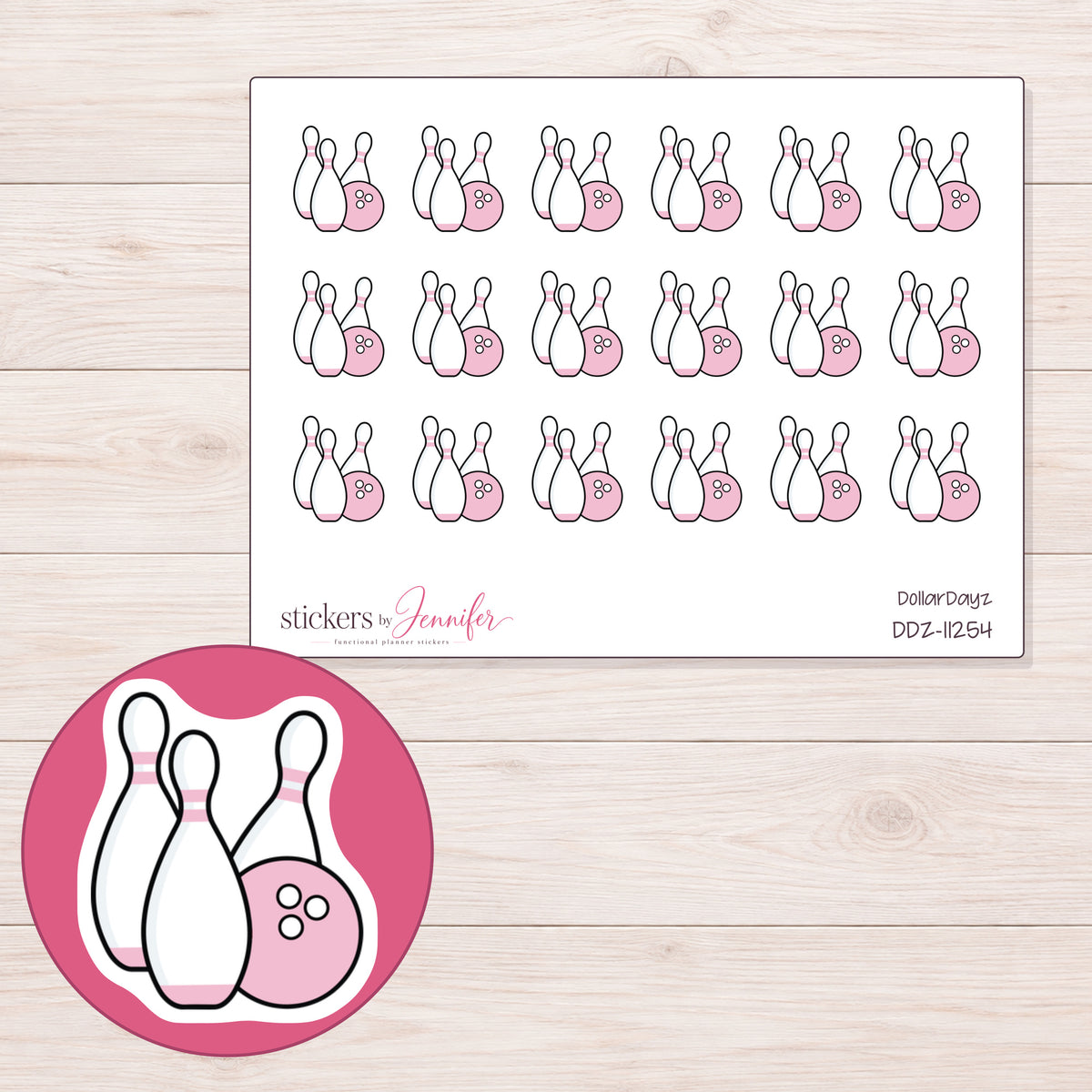 DDZ-11254 planner sticker sheet with enlarged sticker detail