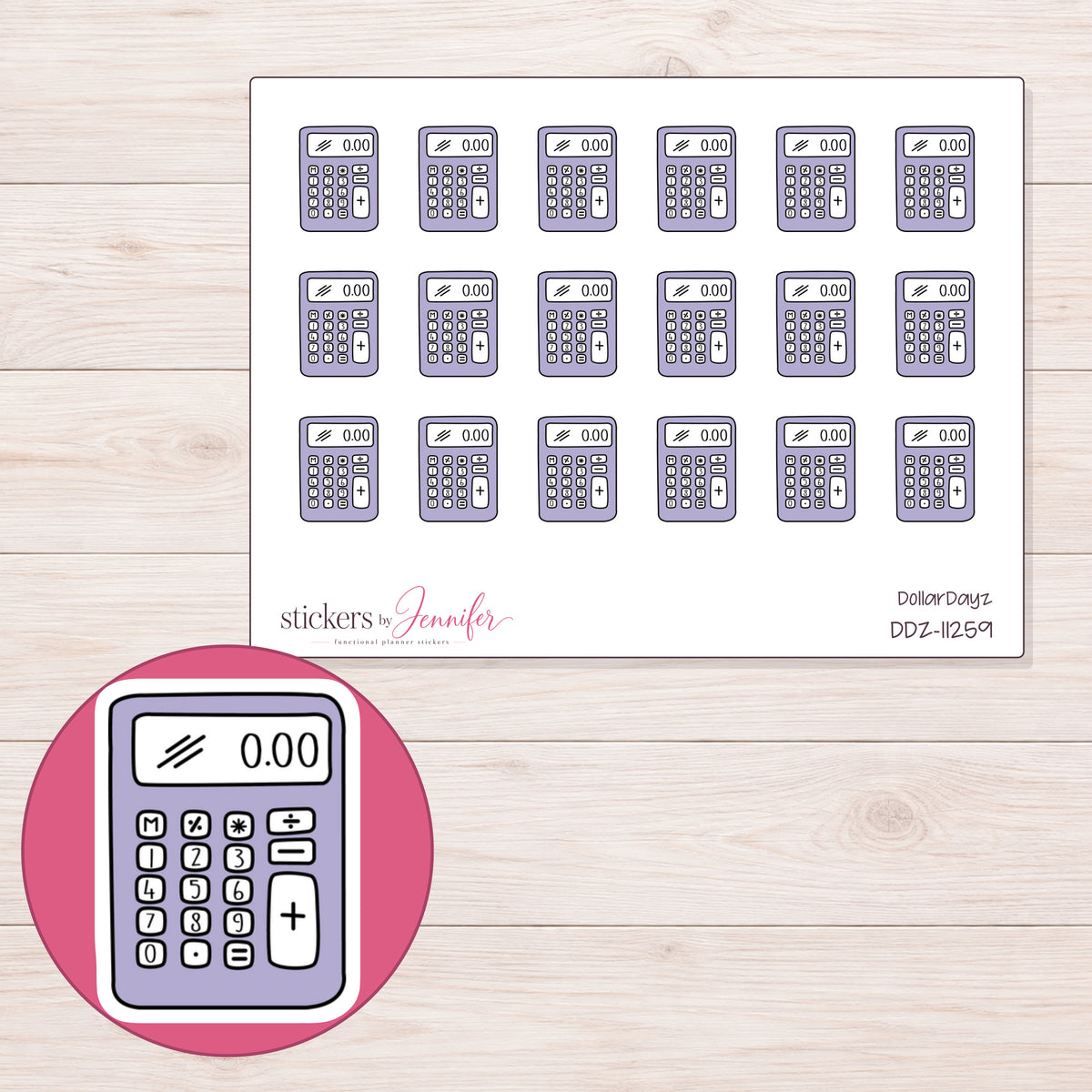 DDZ-11259 planner sticker sheet with enlarged sticker detail