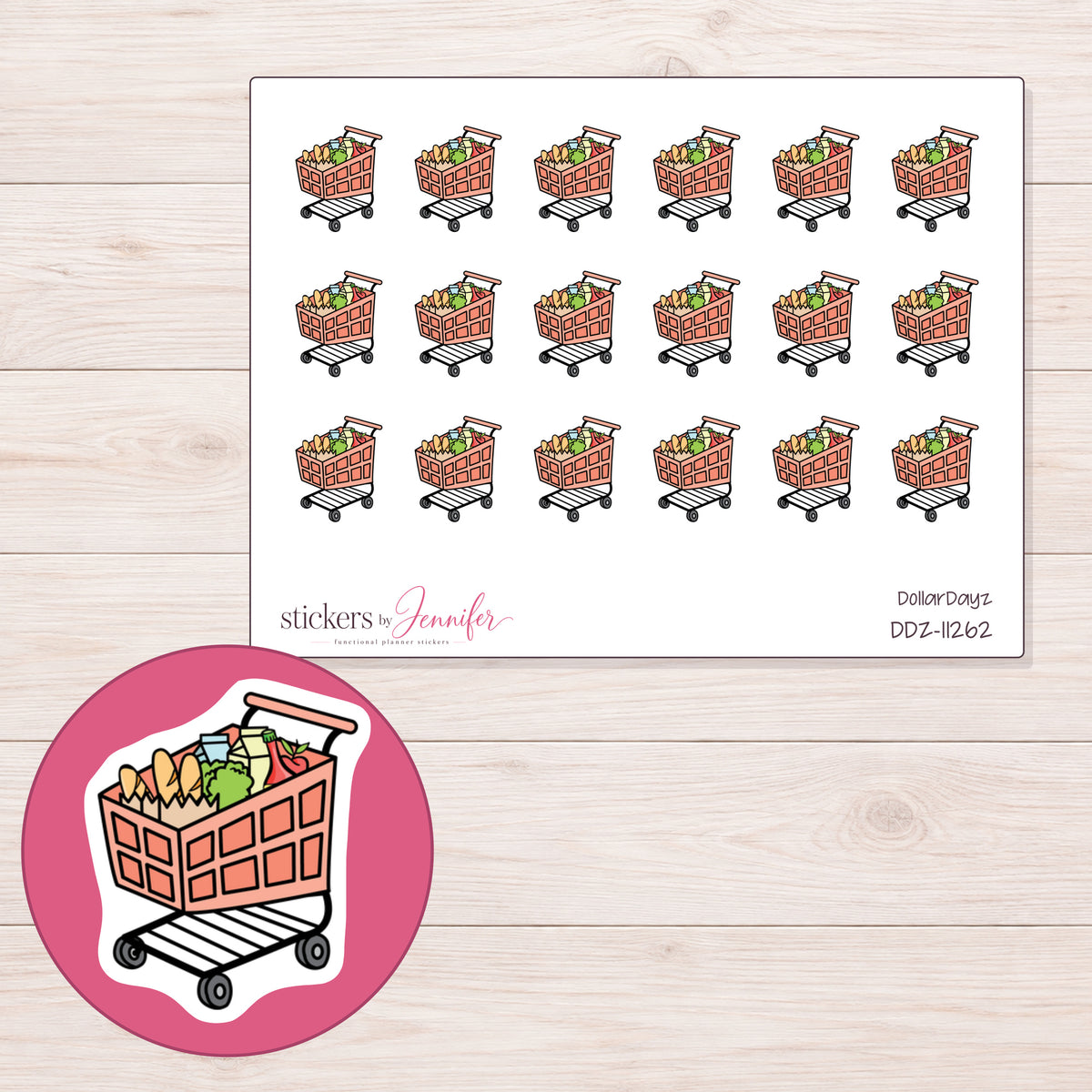 DDZ-11262 planner sticker sheet with enlarged sticker detail