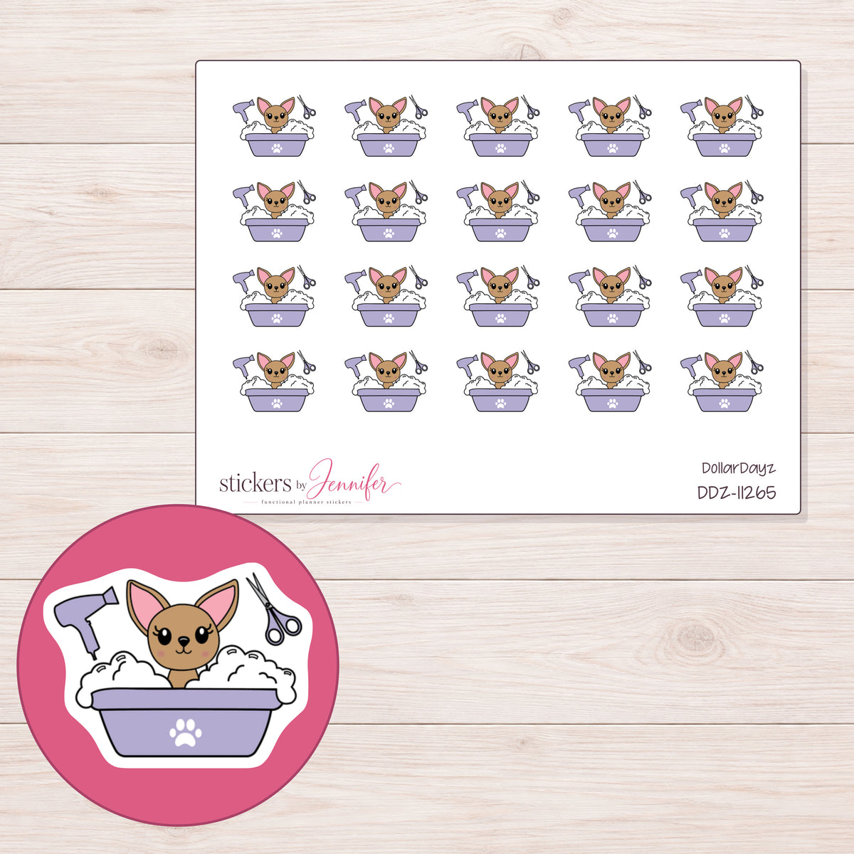 DDZ-11265 planner sticker sheet with enlarged sticker detail