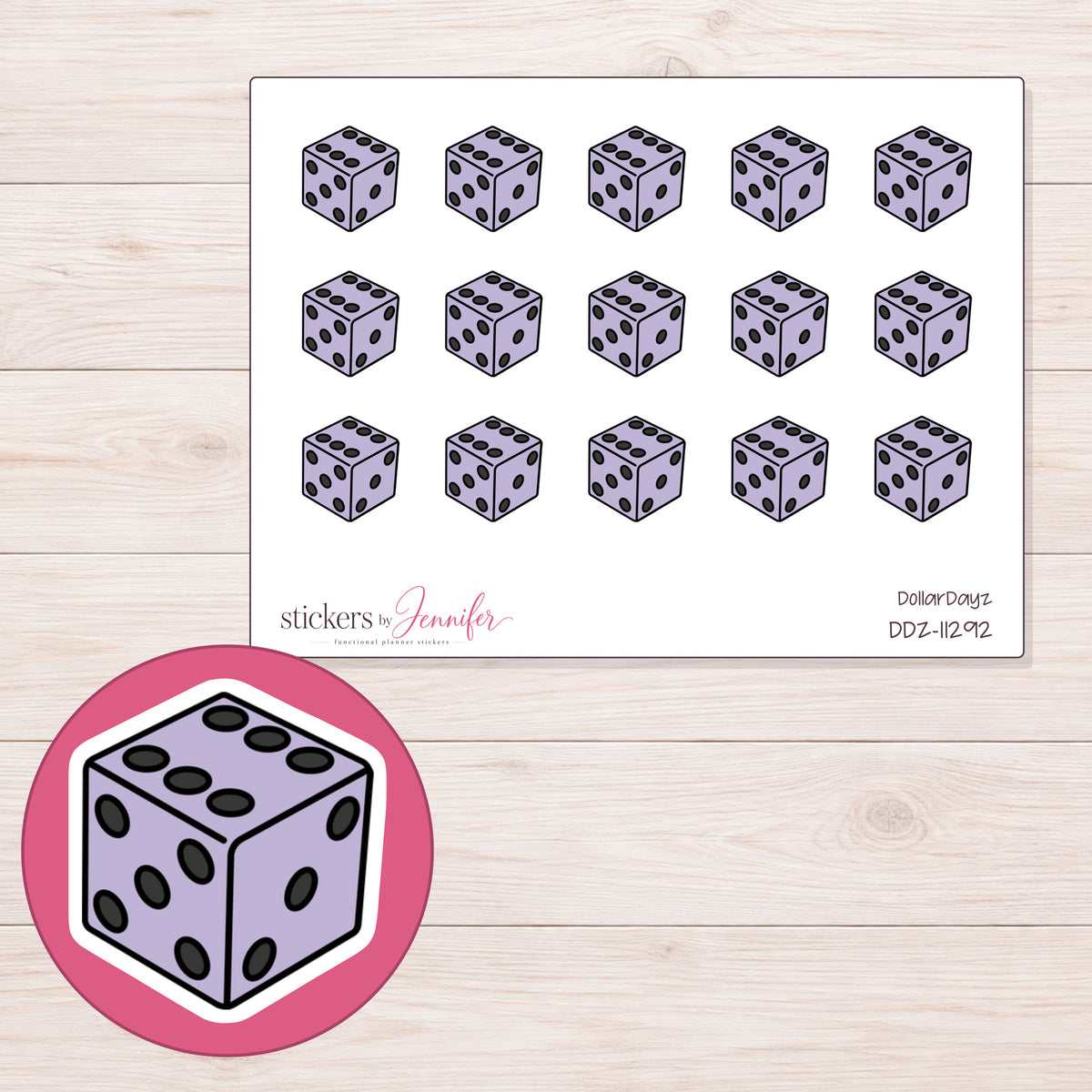 DDZ-11292 planner sticker sheet with enlarged sticker detail