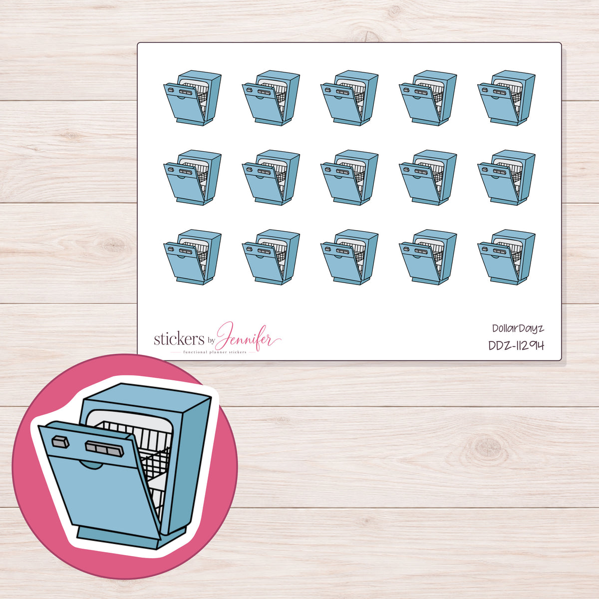 DDZ-11294 planner sticker sheet with enlarged sticker detail