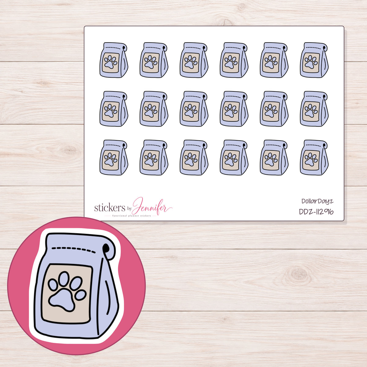 DDZ-11296 planner sticker sheet with enlarged sticker detail