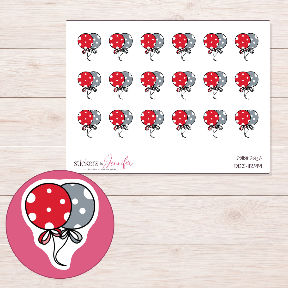 DDZ-11299 planner sticker sheet with enlarged sticker detail