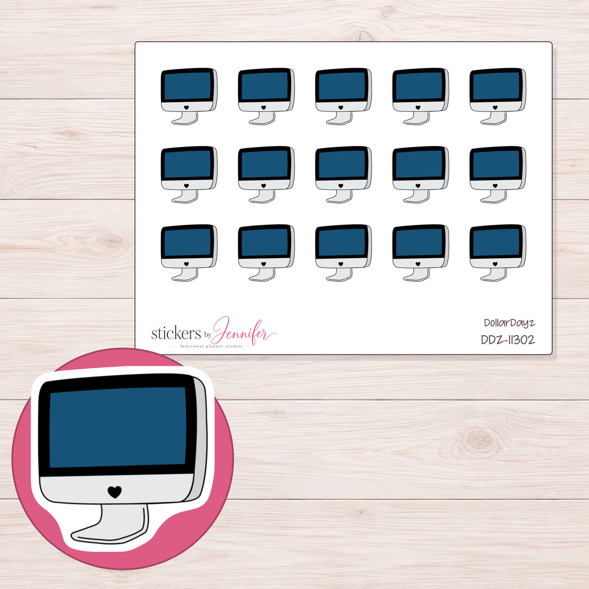 DDZ-11302 planner sticker sheet with enlarged sticker detail