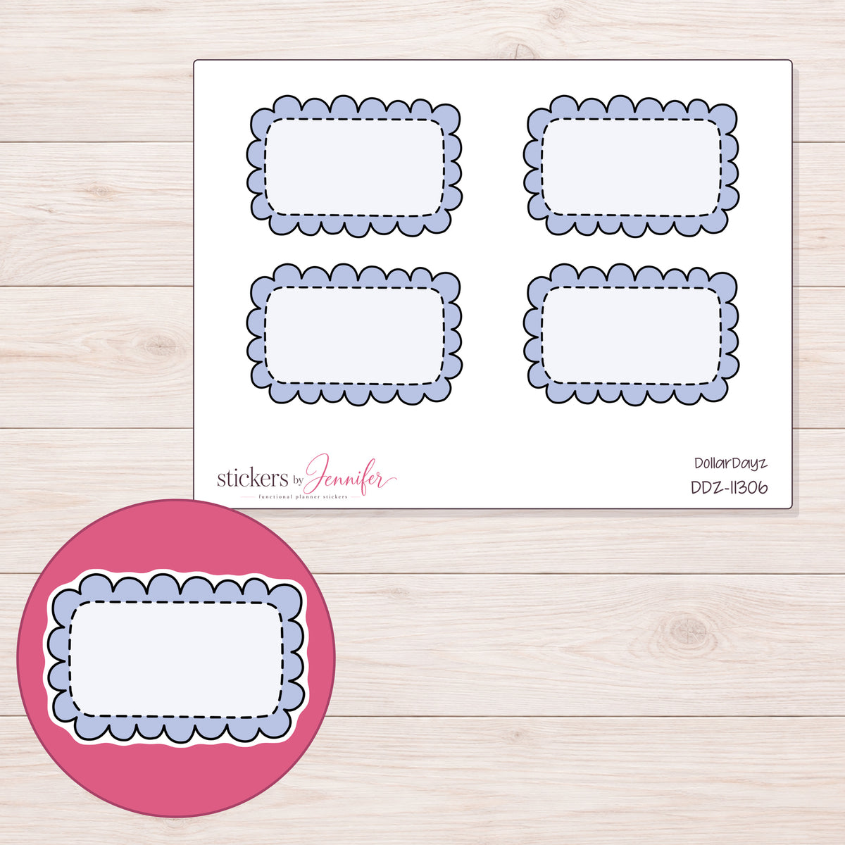 DDZ-11306 planner sticker sheet with enlarged sticker detail