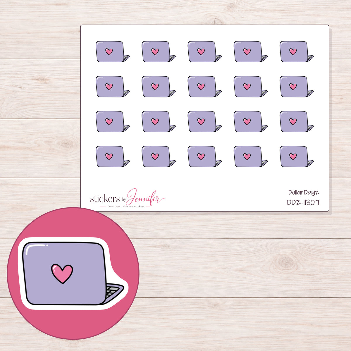 DDZ-11307 planner sticker sheet with enlarged sticker detail