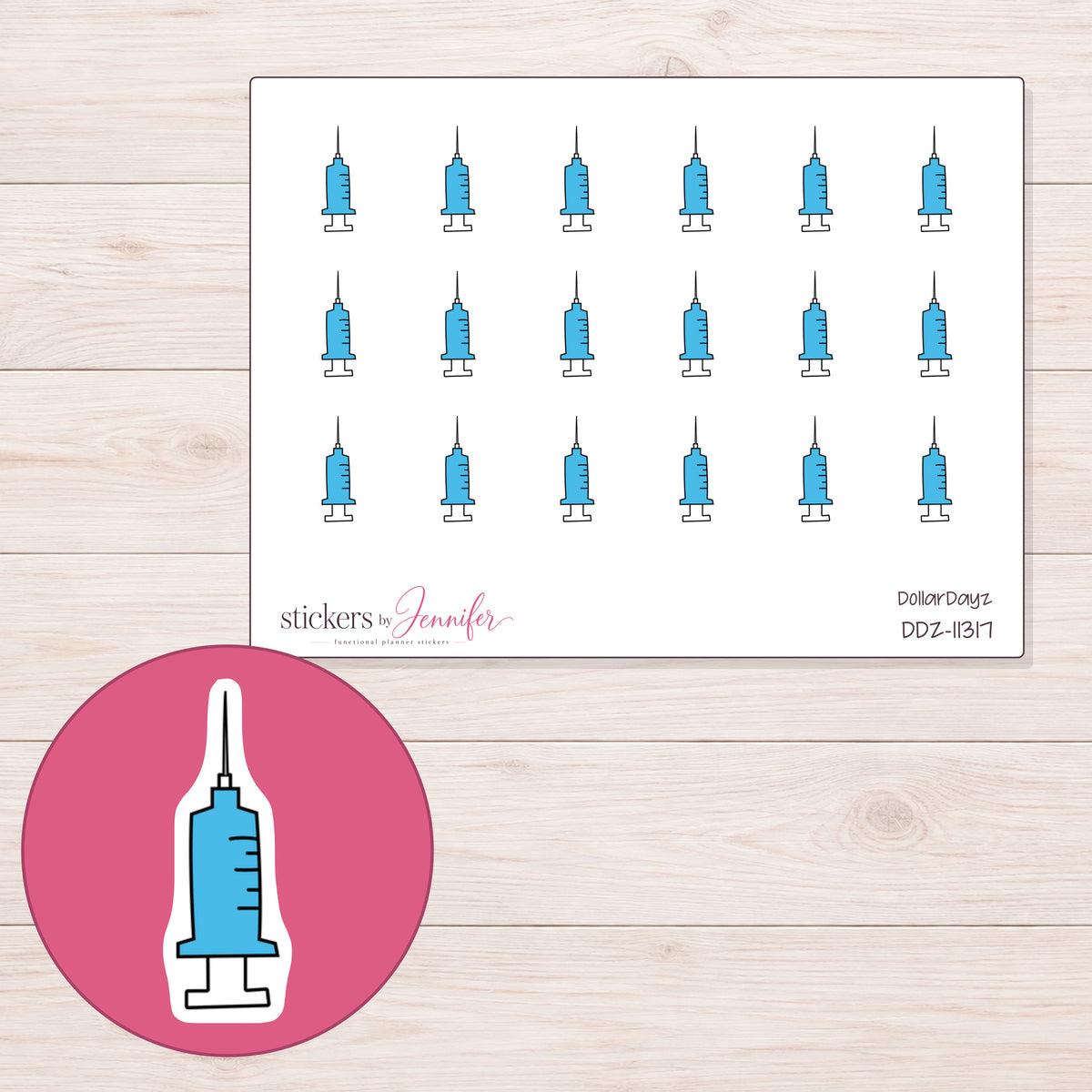 DDZ-11317 planner sticker sheet with enlarged sticker detail