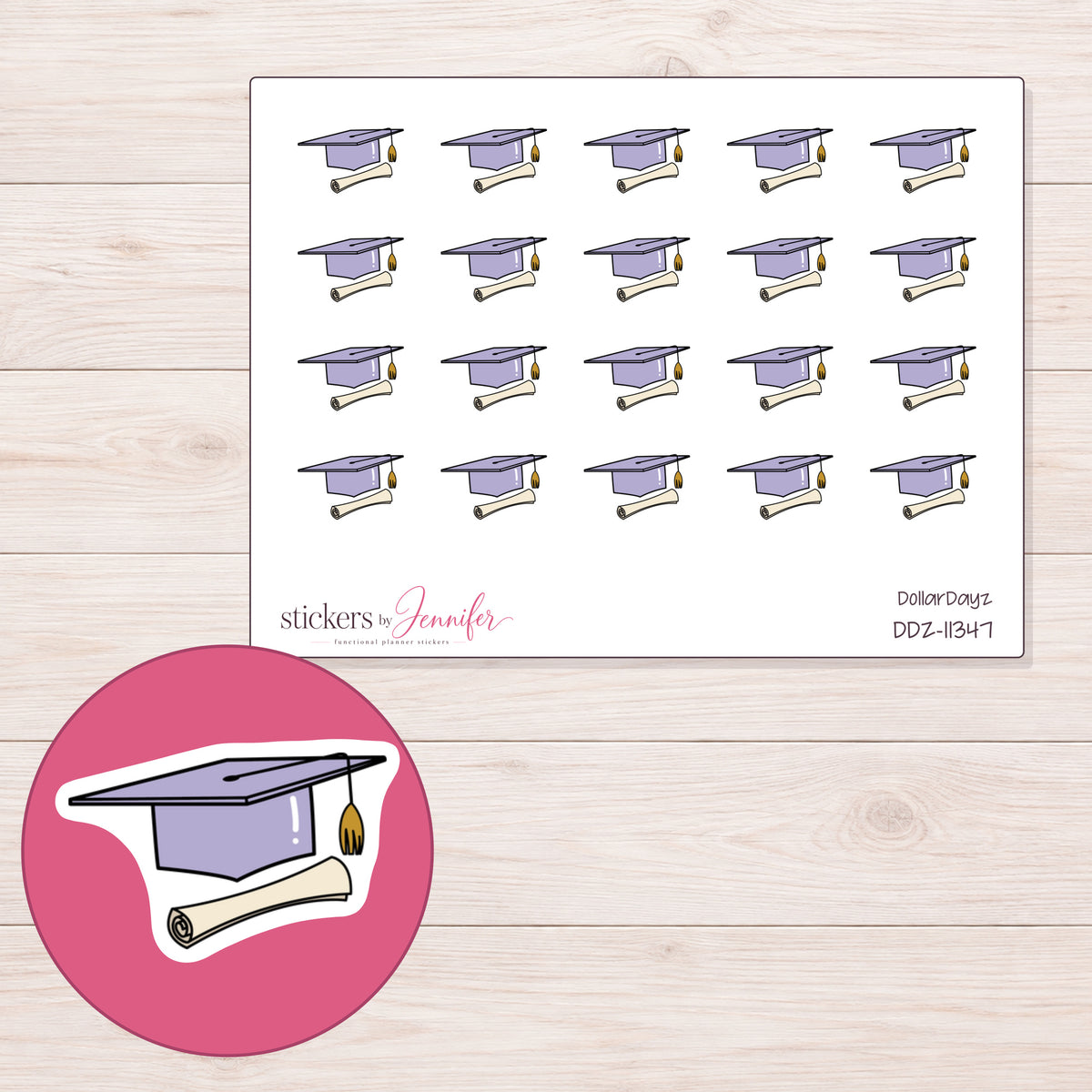 DDZ-11347 planner sticker sheet with enlarged sticker detail
