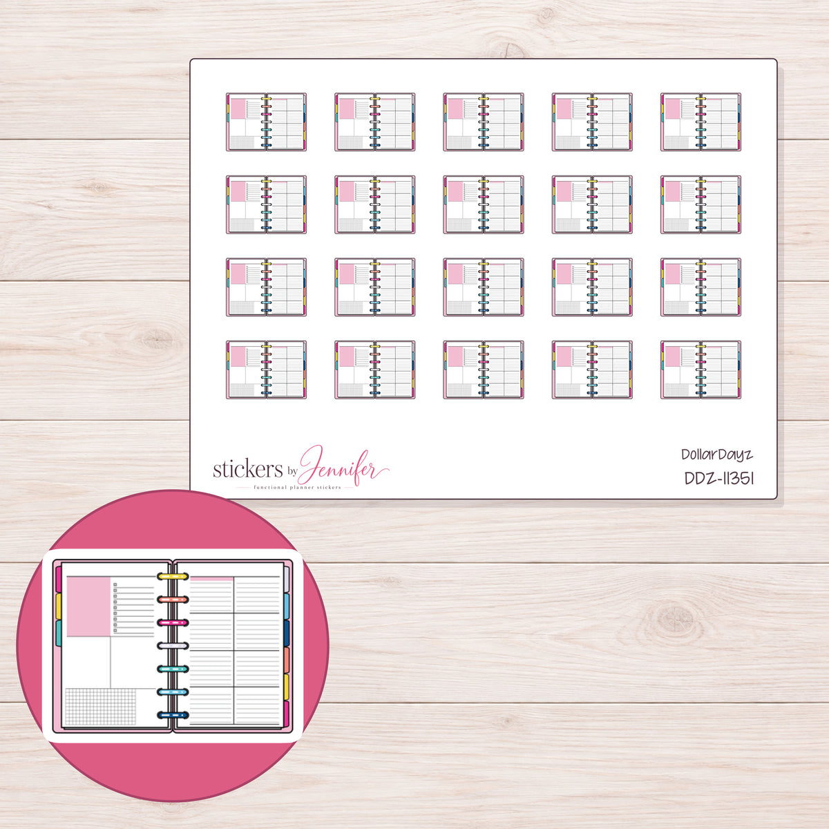 DDZ-11351 planner sticker sheet with enlarged sticker detail