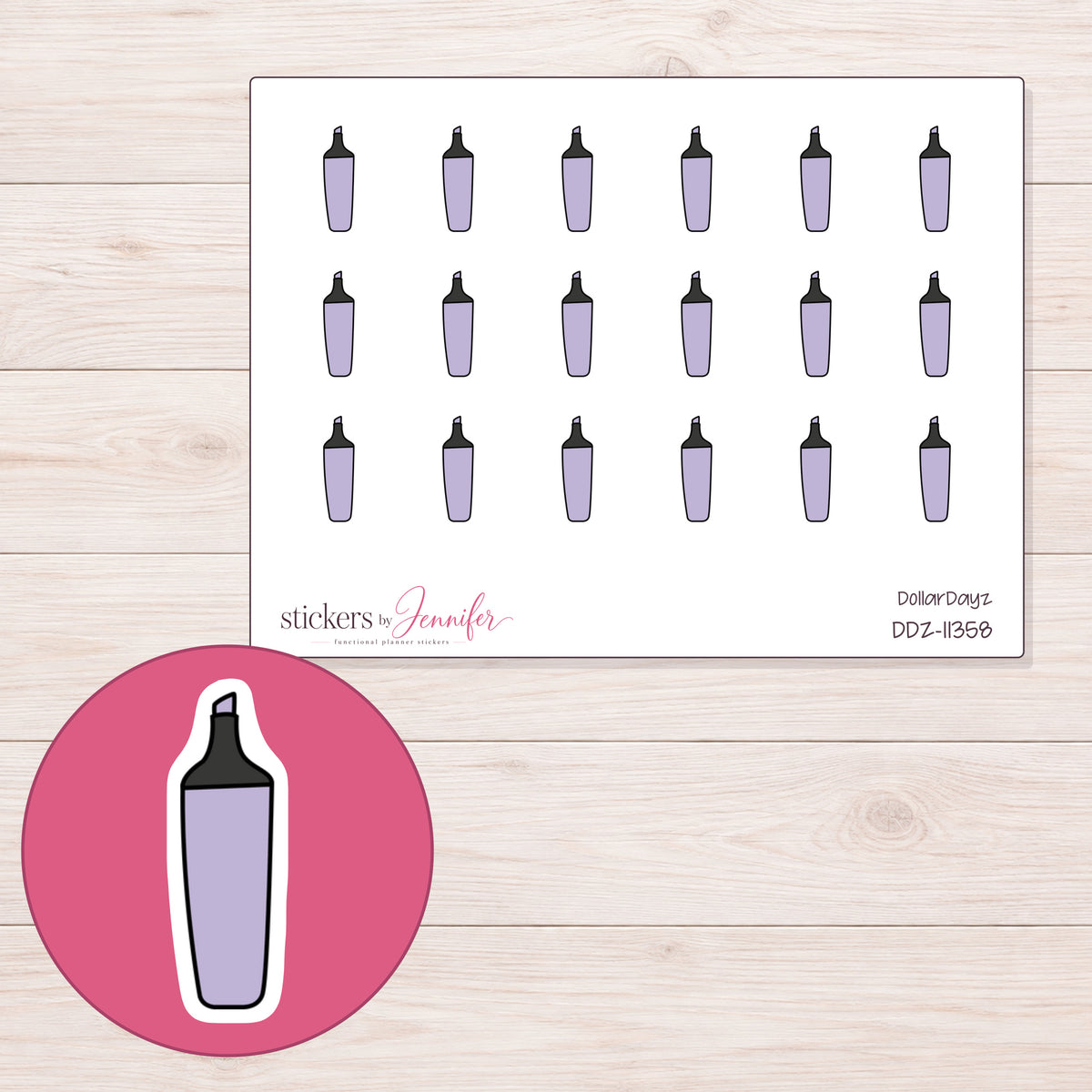 DDZ-11358 planner sticker sheet with enlarged sticker detail