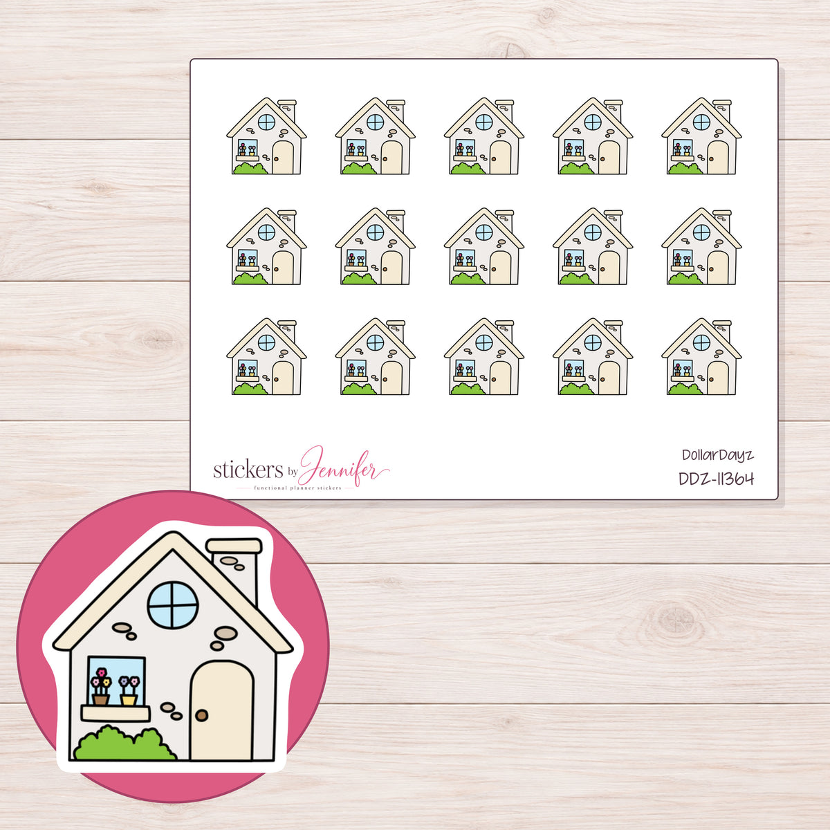 DDZ-11364 planner sticker sheet with enlarged sticker detail