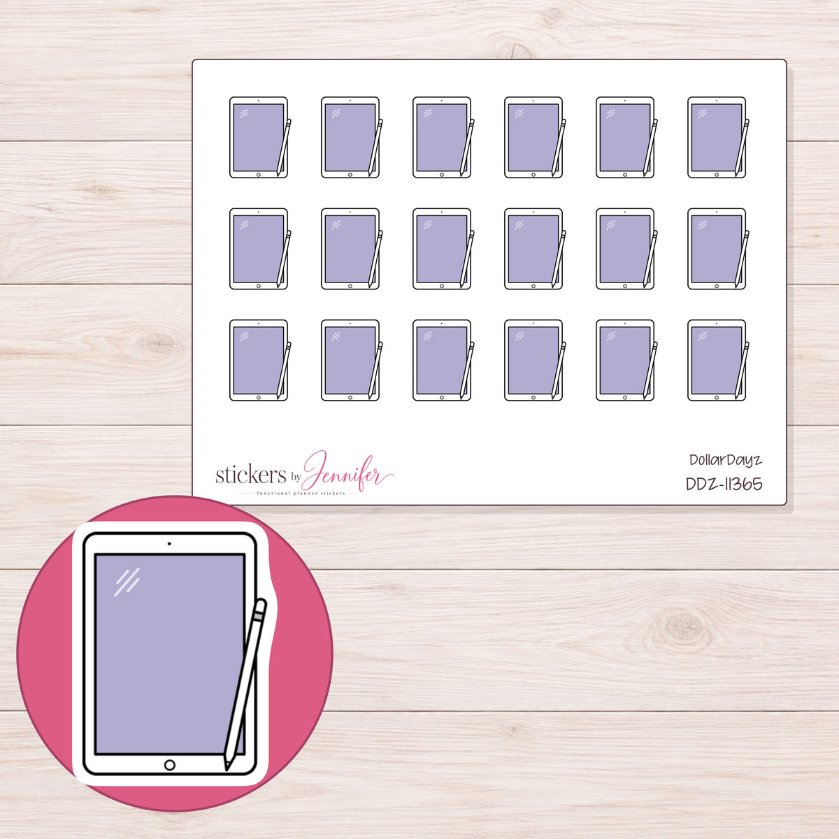 DDZ-11365 planner sticker sheet with enlarged sticker detail