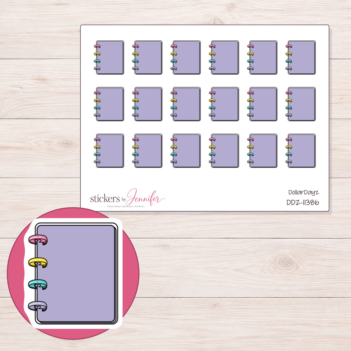 DDZ-11386 planner sticker sheet with enlarged sticker detail