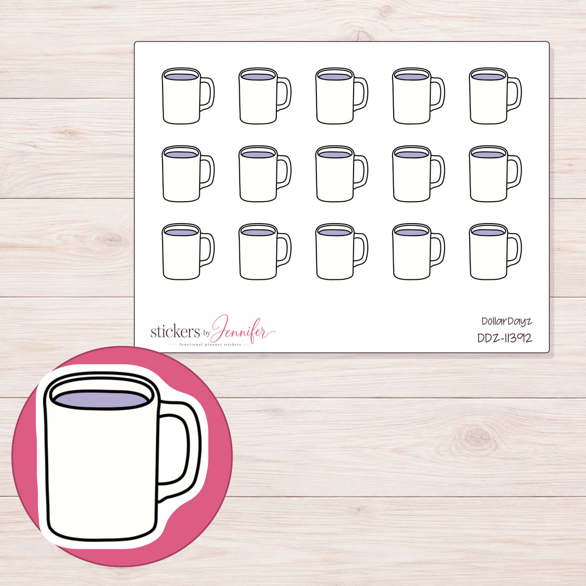 DDZ-11392 planner sticker sheet with enlarged sticker detail