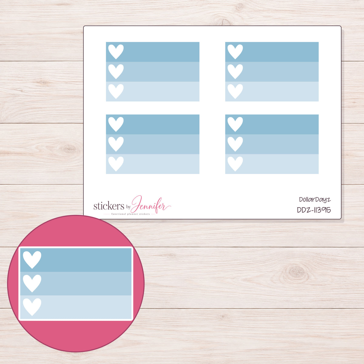 DDZ-11395 planner sticker sheet with enlarged sticker detail