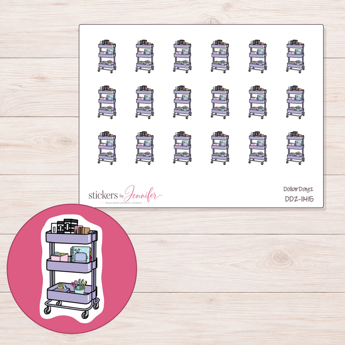 DDZ-11415 planner sticker sheet with enlarged sticker detail