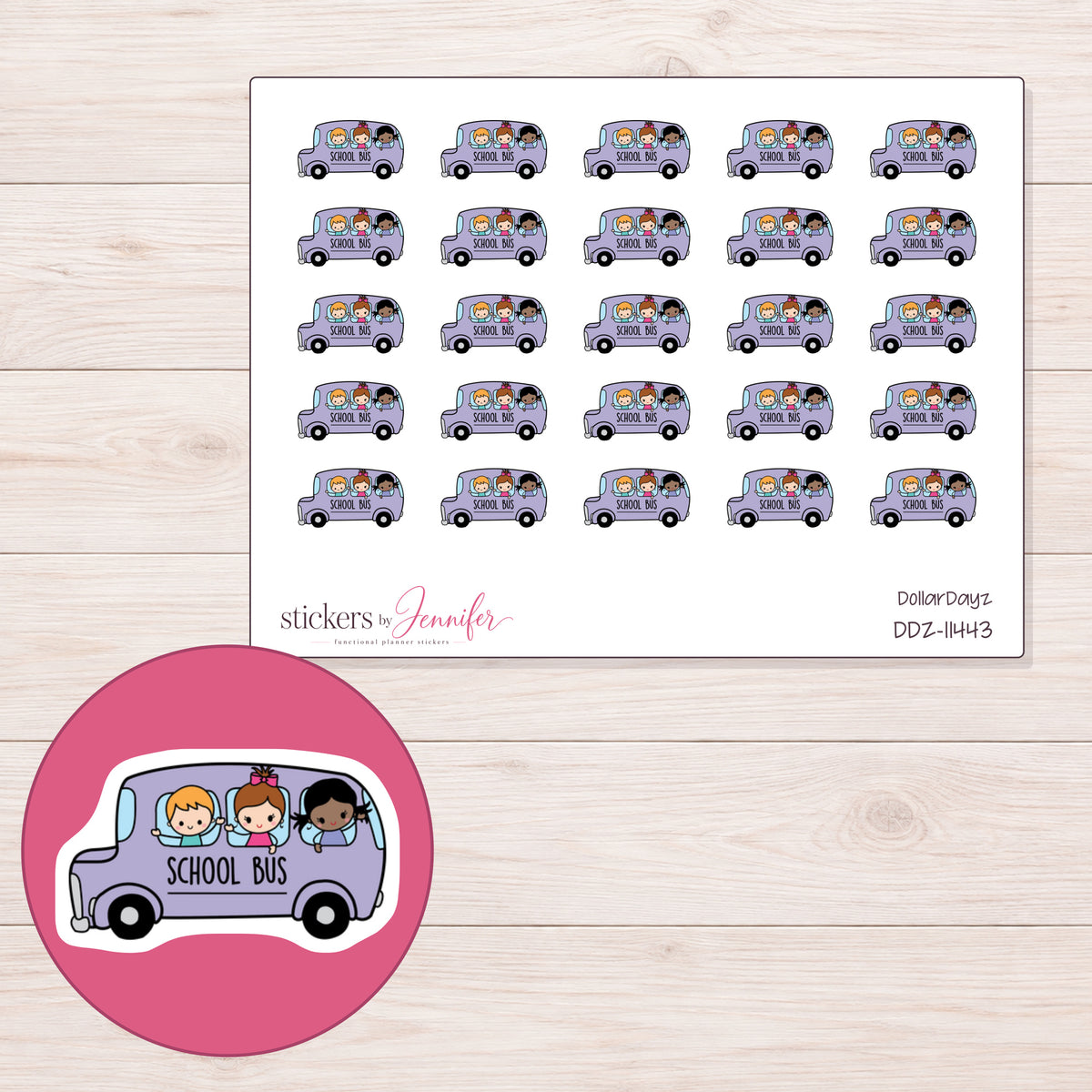 DDZ-11443 planner sticker sheet with enlarged sticker detail