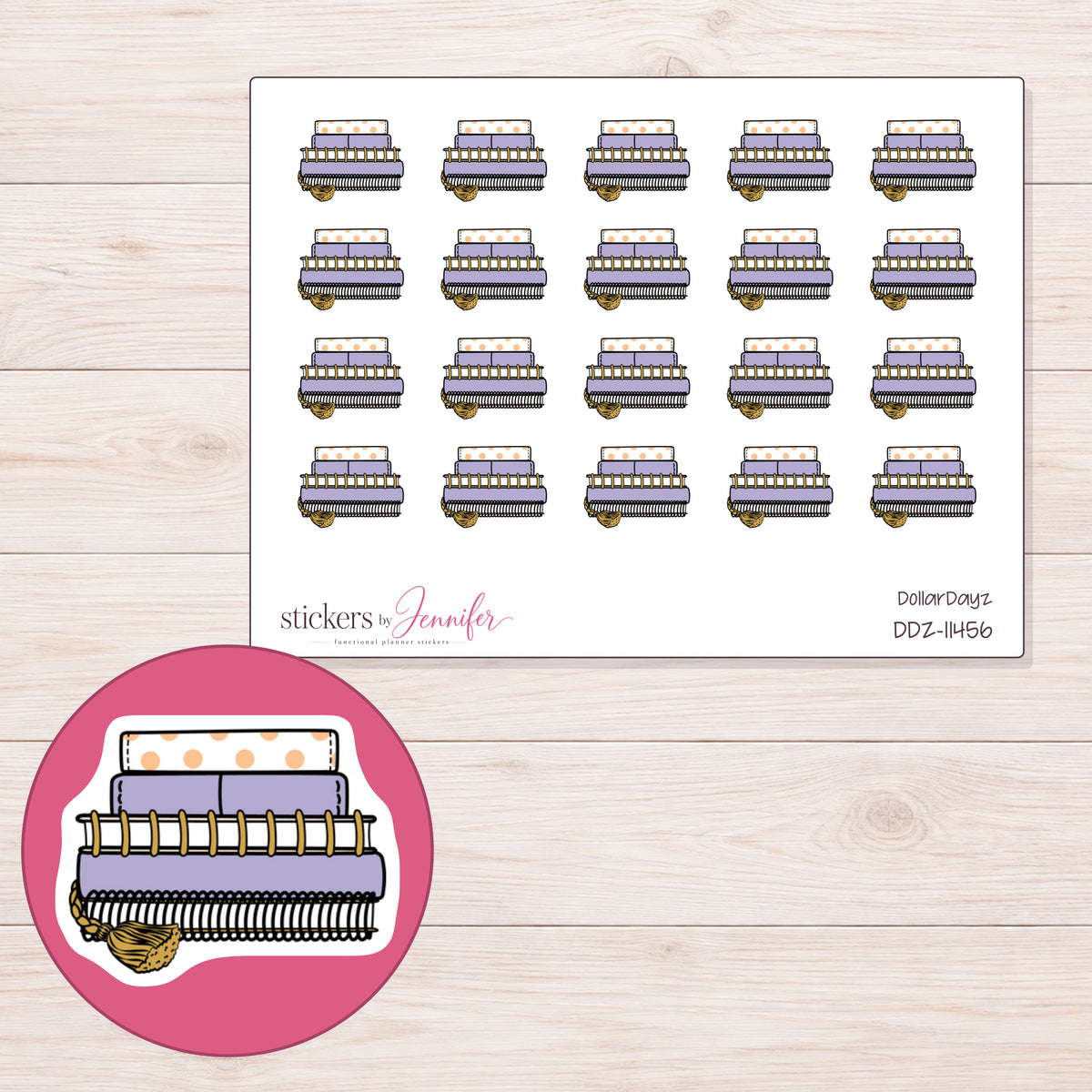 DDZ-11456 planner sticker sheet with enlarged sticker detail