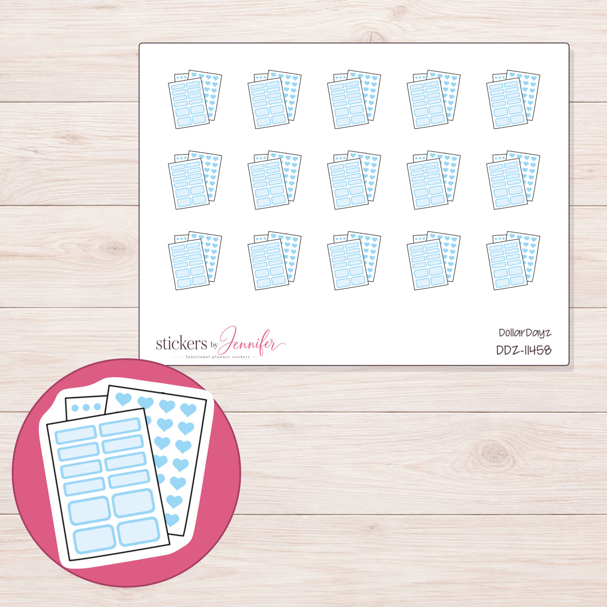 DDZ-11458 planner sticker sheet with enlarged sticker detail