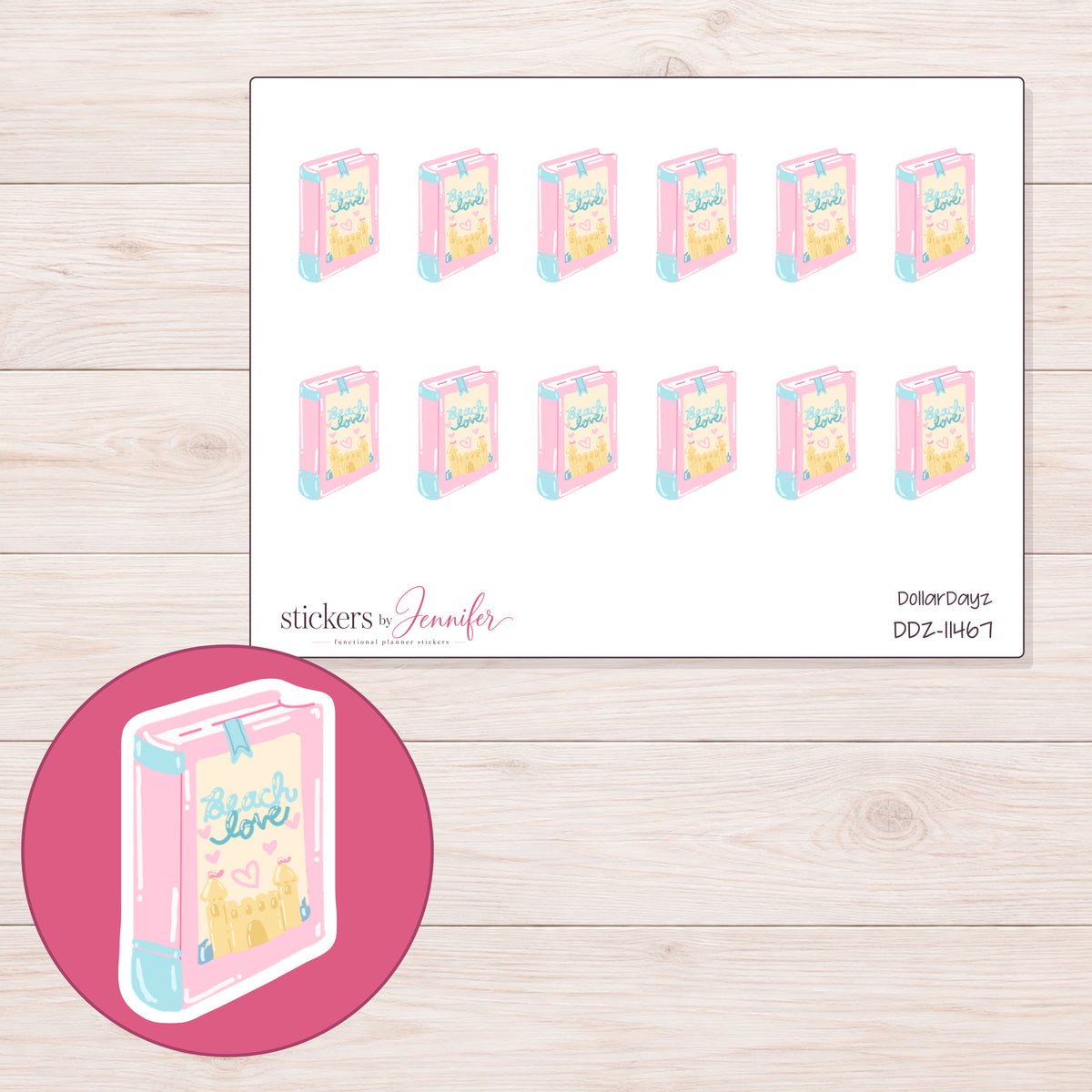 DDZ-11467 planner sticker sheet with enlarged sticker detail