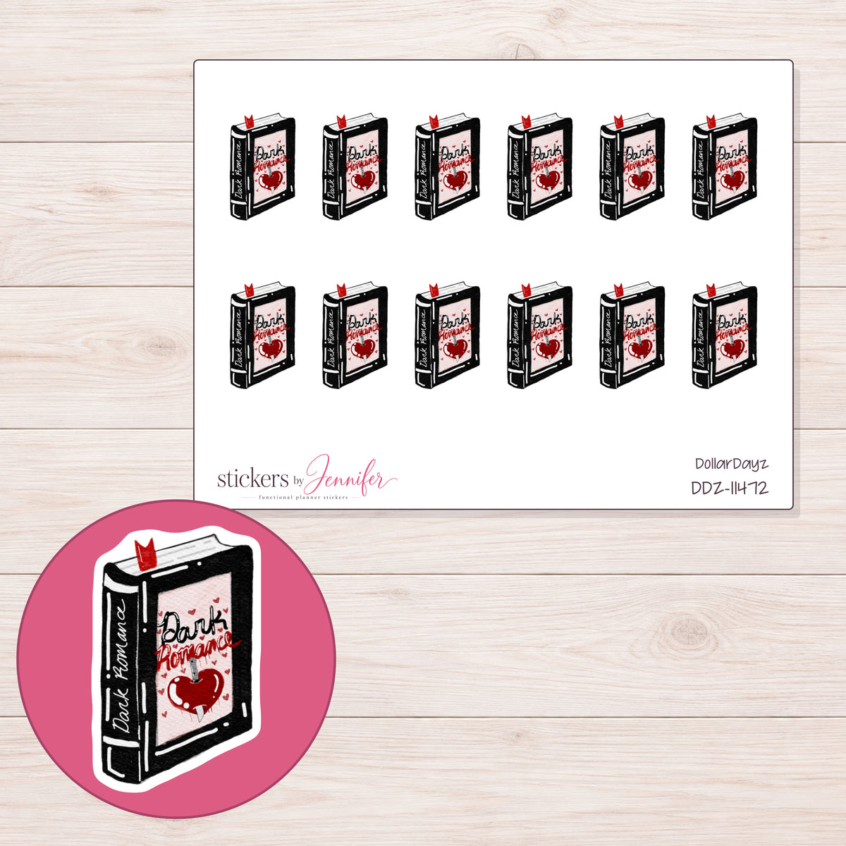 DDZ-11472 planner sticker sheet with enlarged sticker detail
