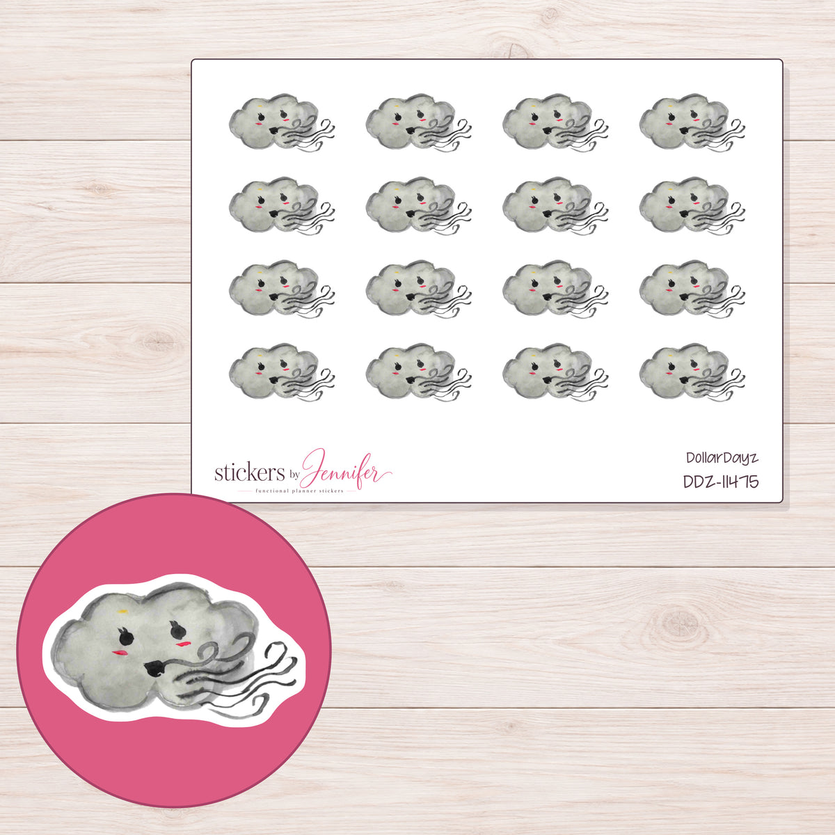 DDZ-11475 planner sticker sheet with enlarged sticker detail