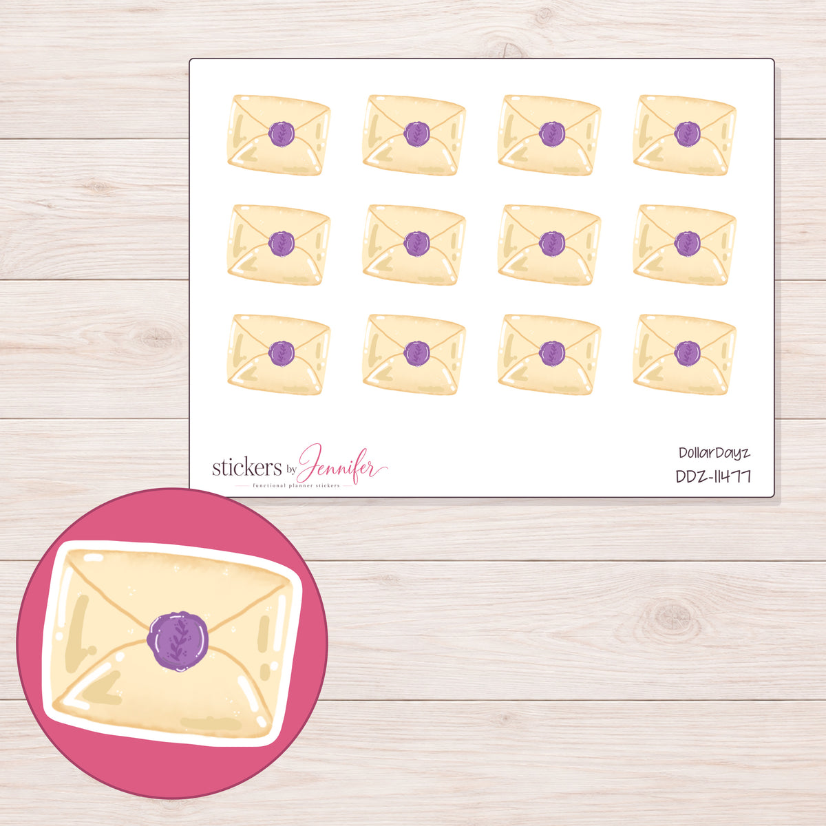 DDZ-11477 planner sticker sheet with enlarged sticker detail