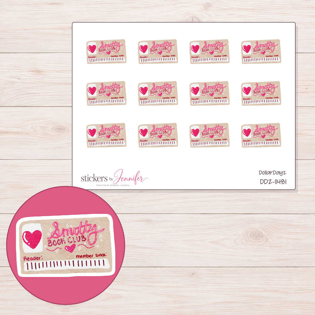 DDZ-11481 planner sticker sheet with enlarged sticker detail