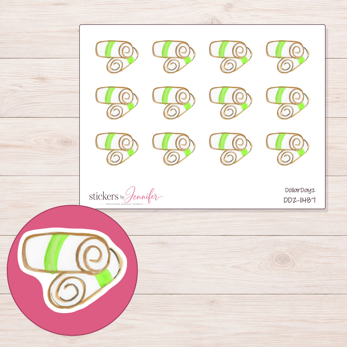 DDZ-11487 planner sticker sheet with enlarged sticker detail