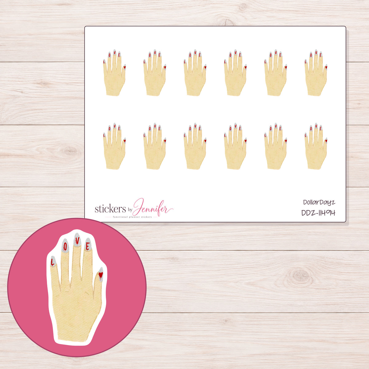 DDZ-11494 planner sticker sheet with enlarged sticker detail