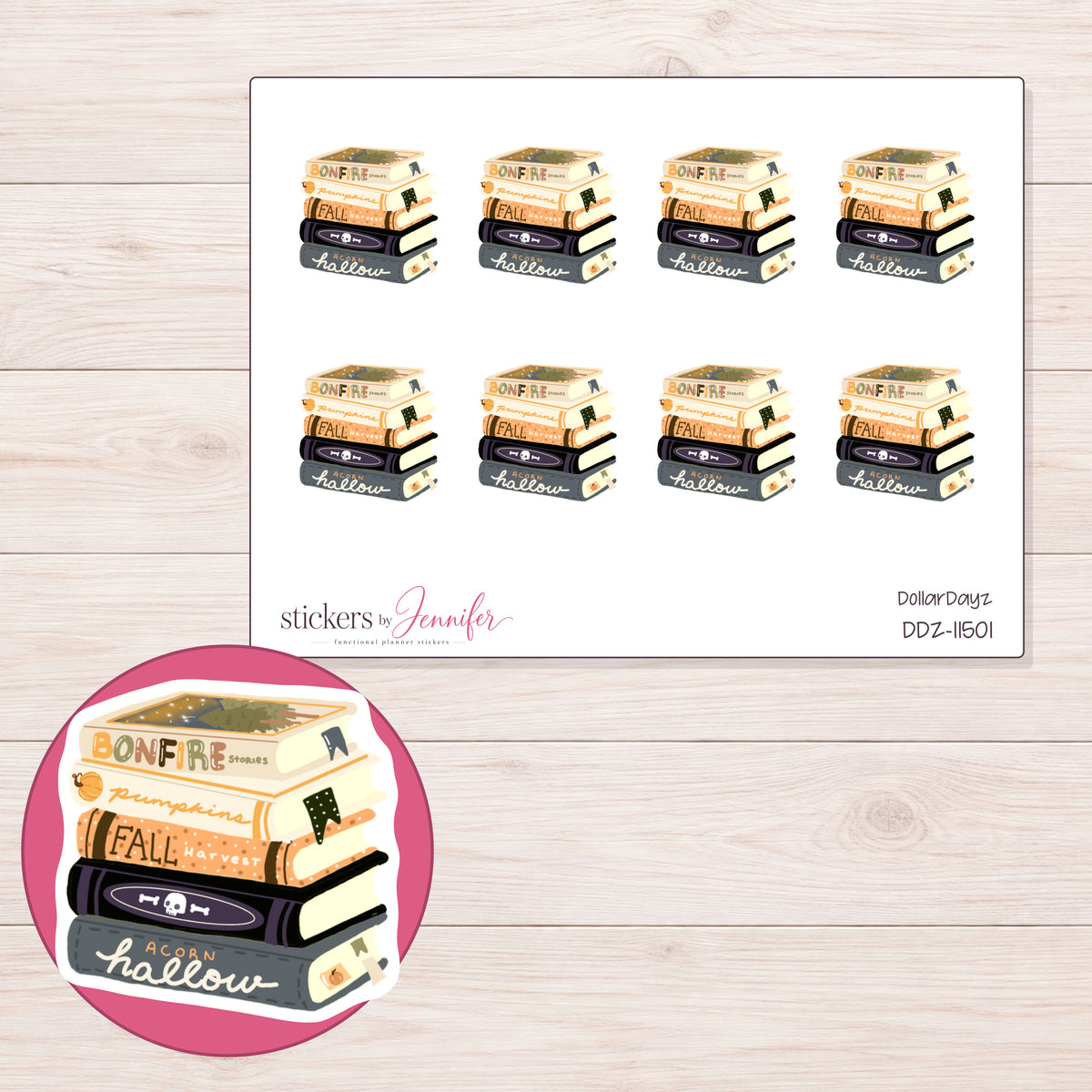 DDZ-11501 planner sticker sheet with enlarged sticker detail
