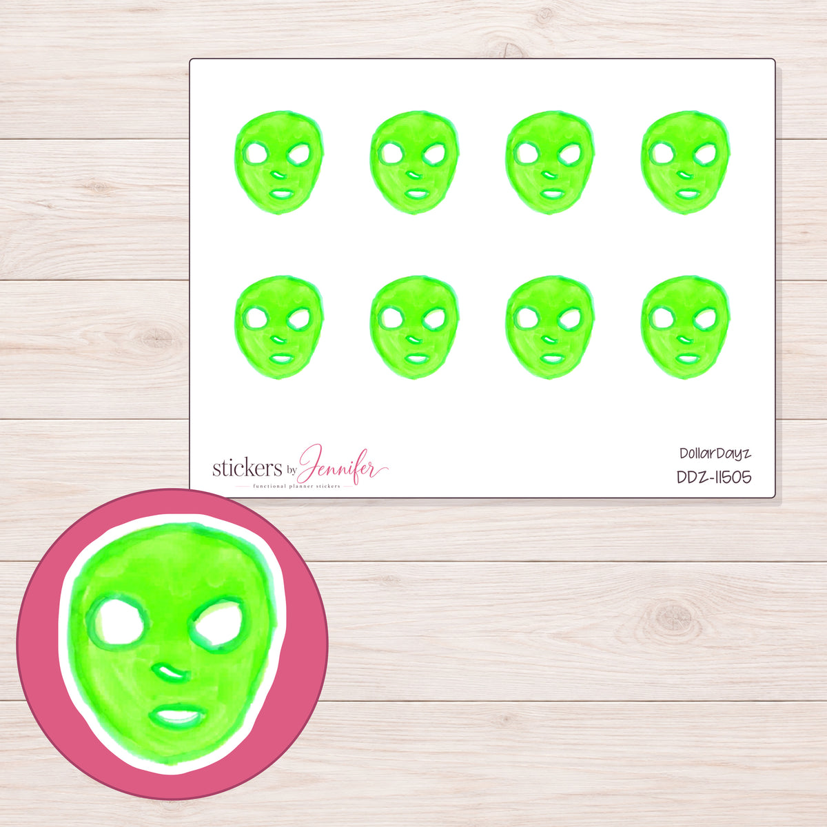 DDZ-11505 planner sticker sheet with enlarged sticker detail