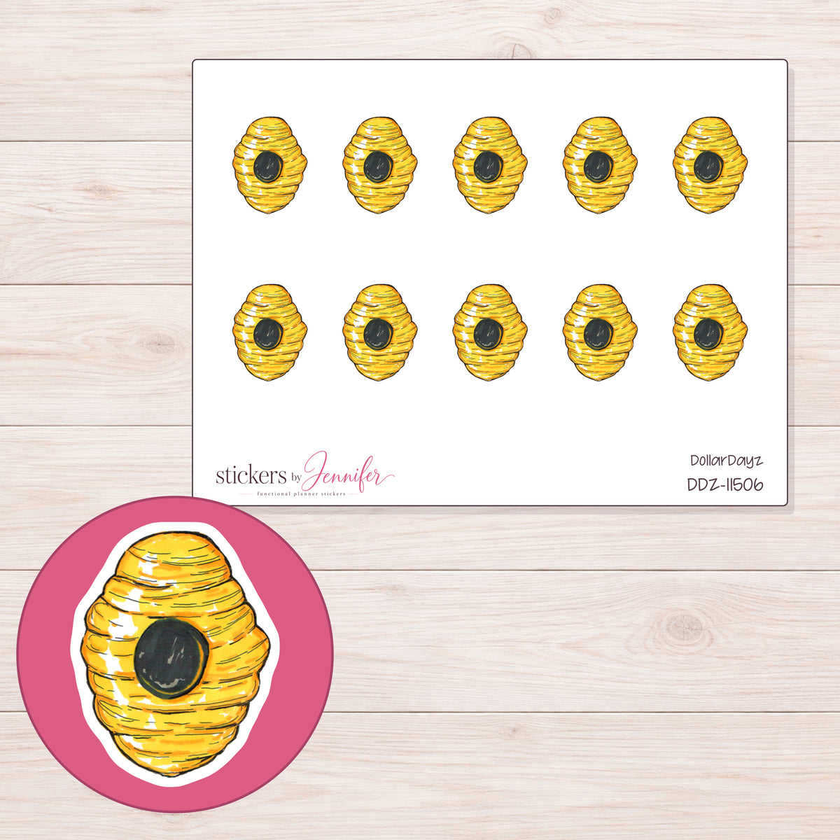 DDZ-11506 planner sticker sheet with enlarged sticker detail