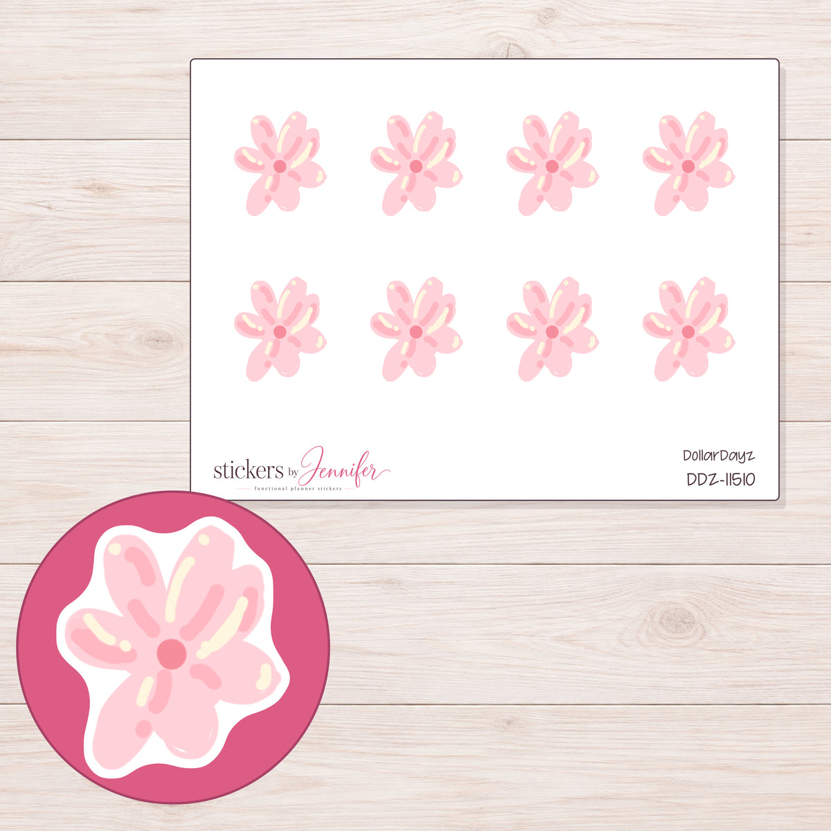DDZ-11510 planner sticker sheet with enlarged sticker detail