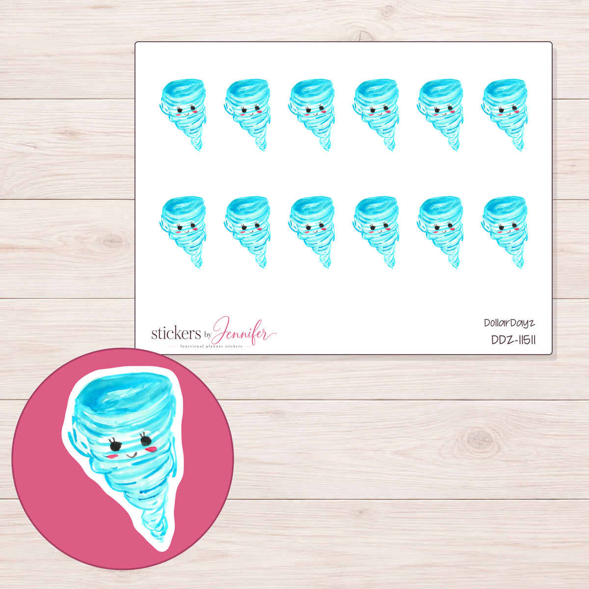 DDZ-11511 planner sticker sheet with enlarged sticker detail