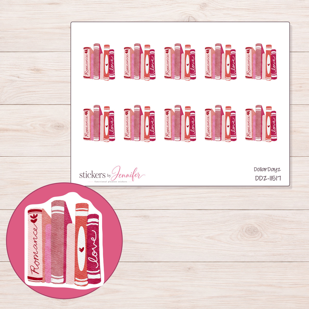 DDZ-11517 planner sticker sheet with enlarged sticker detail