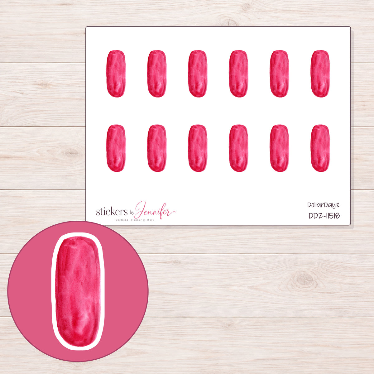 DDZ-11518 planner sticker sheet with enlarged sticker detail