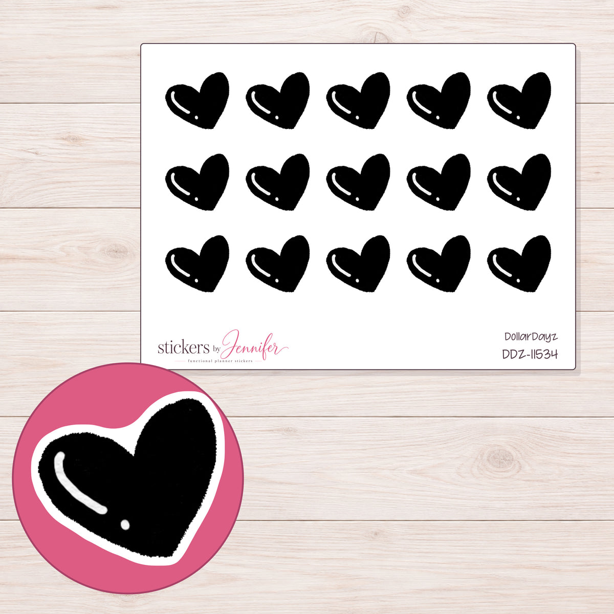 DDZ-11534 planner sticker sheet with enlarged sticker detail