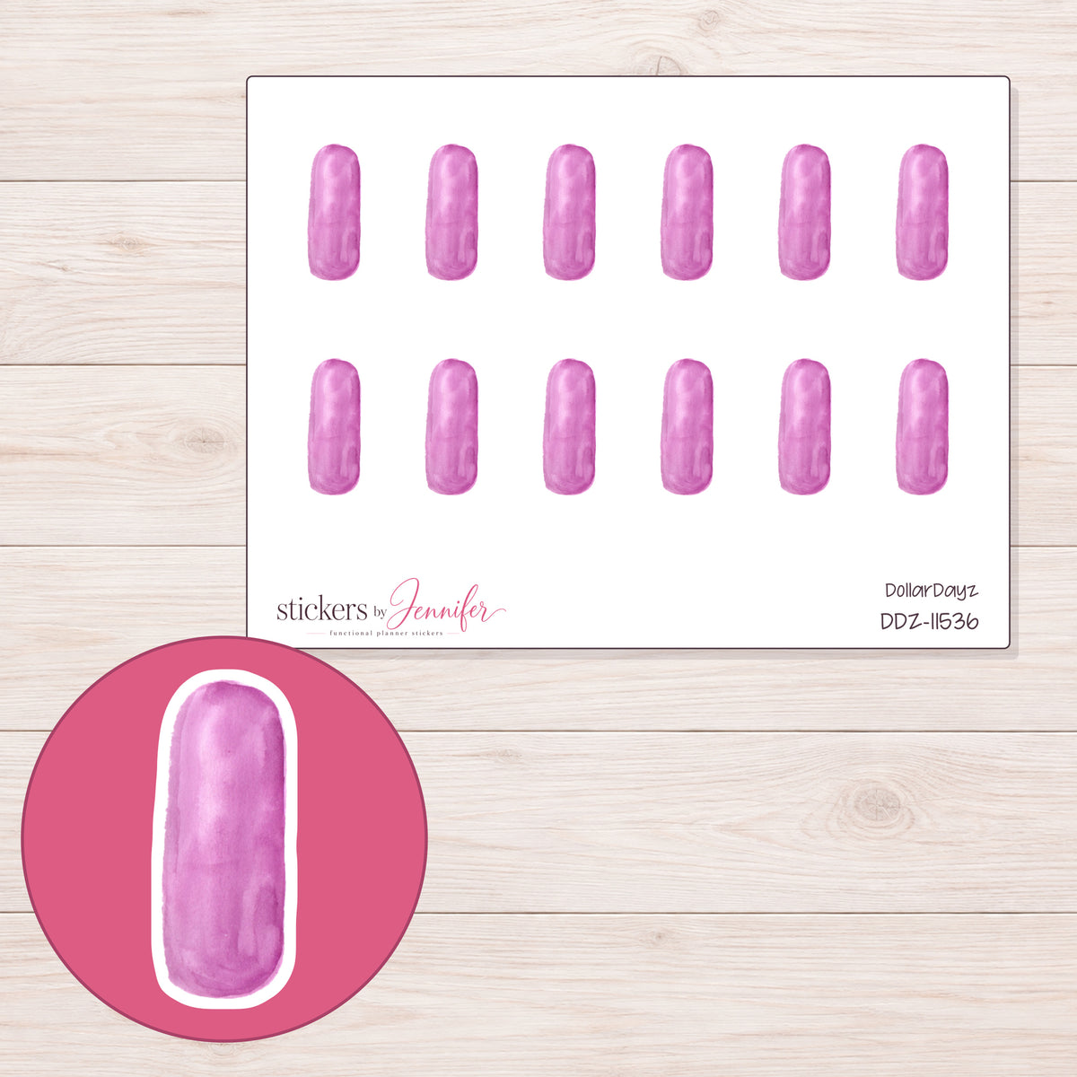 DDZ-11536 planner sticker sheet with enlarged sticker detail