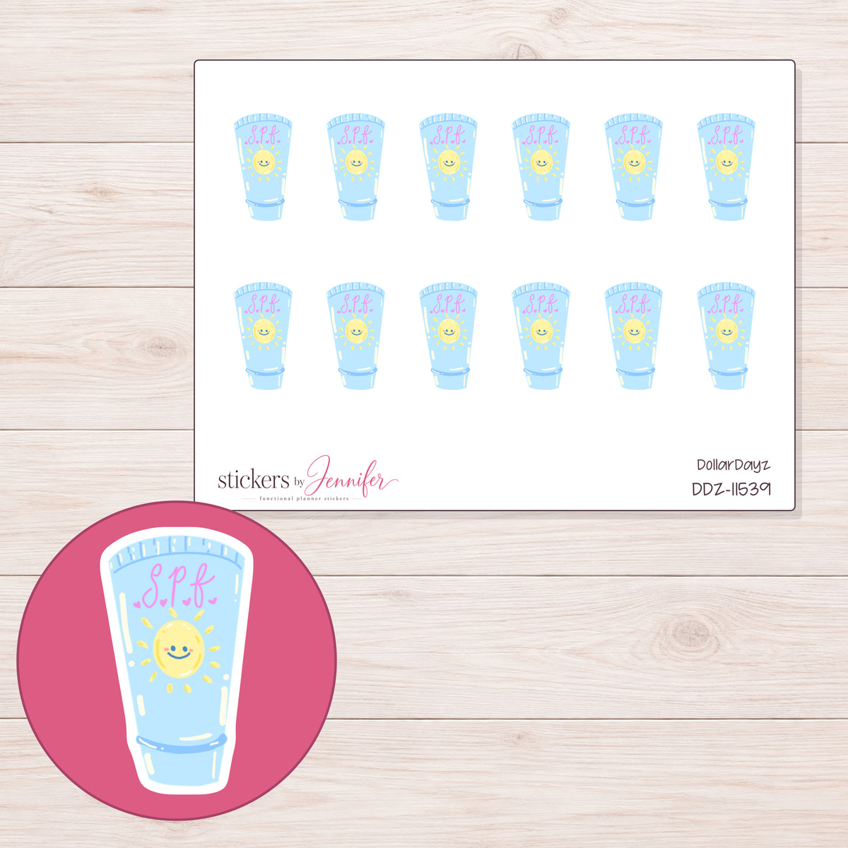 DDZ-11539 planner sticker sheet with enlarged sticker detail