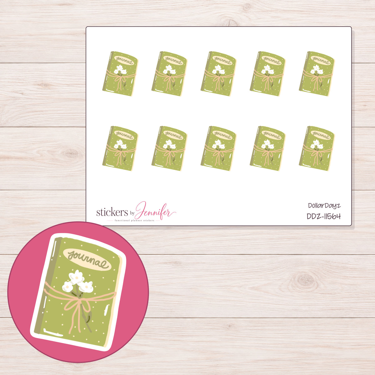 DDZ-11564 planner sticker sheet with enlarged sticker detail