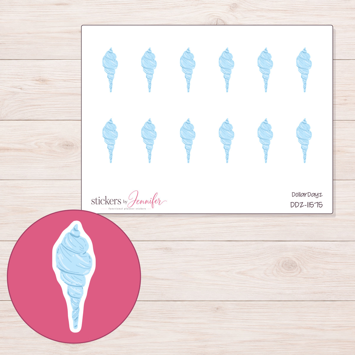 DDZ-11575 planner sticker sheet with enlarged sticker detail