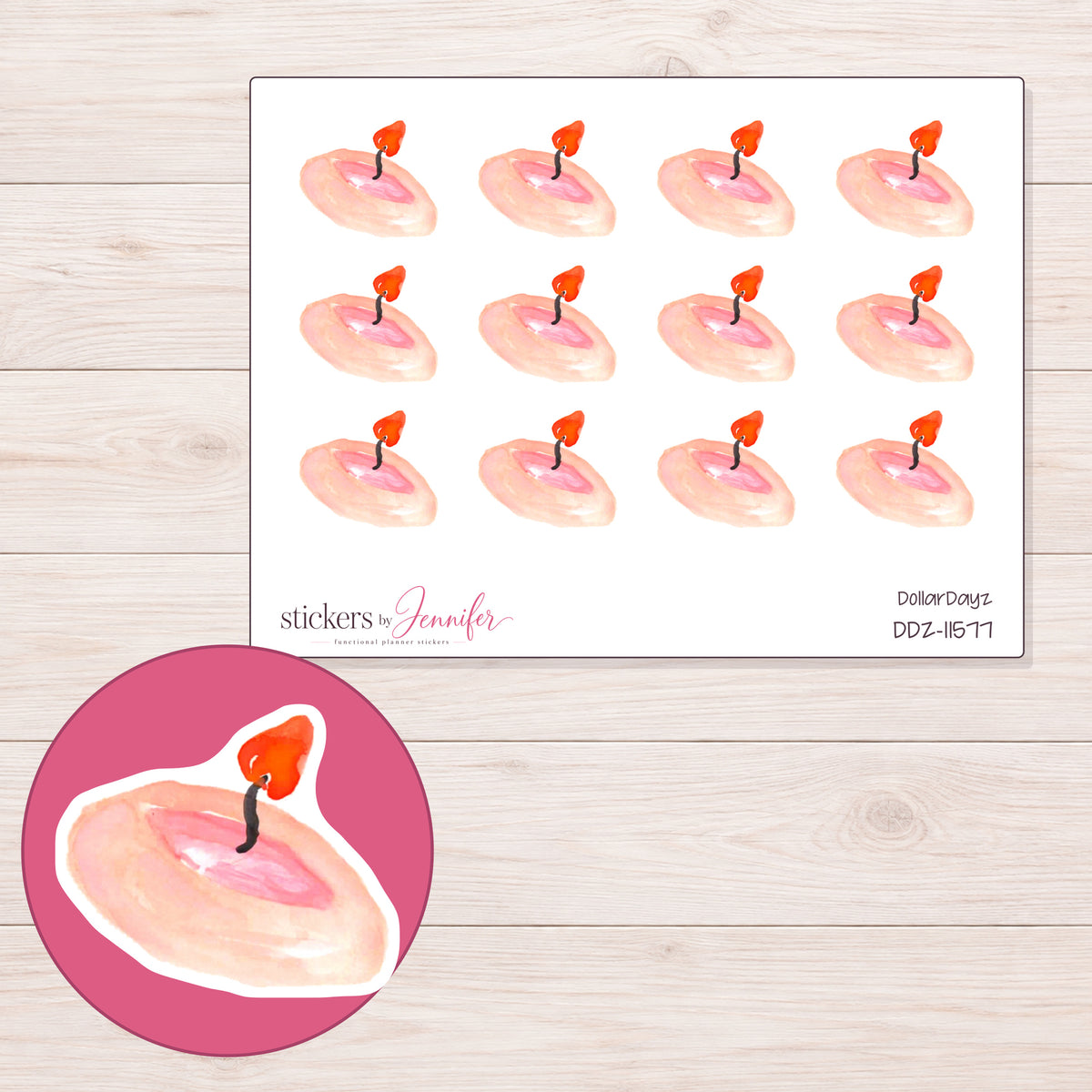 DDZ-11577 planner sticker sheet with enlarged sticker detail