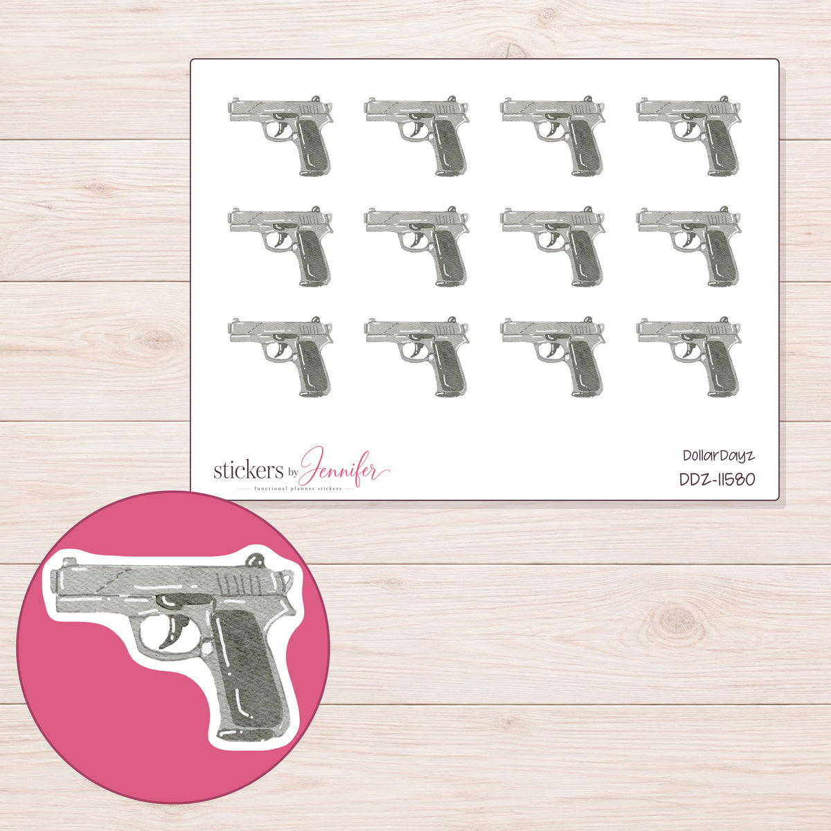 DDZ-11580 planner sticker sheet with enlarged sticker detail