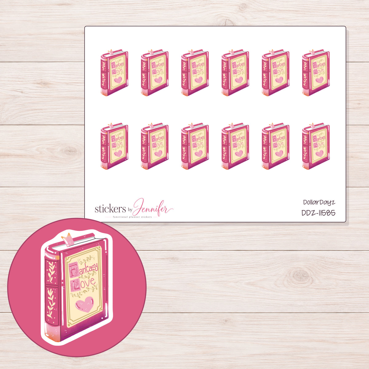DDZ-11585 planner sticker sheet with enlarged sticker detail