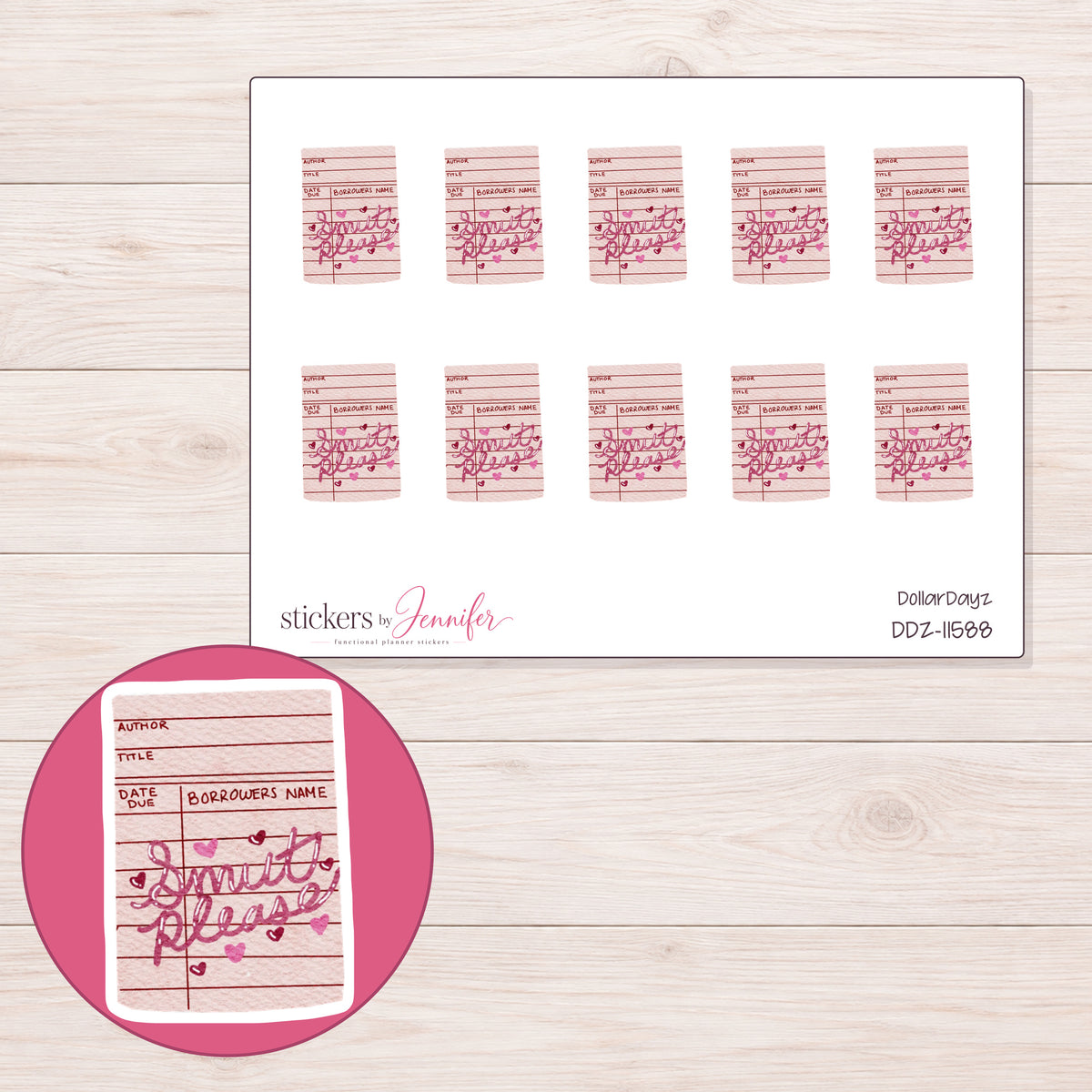 DDZ-11588 planner sticker sheet with enlarged sticker detail