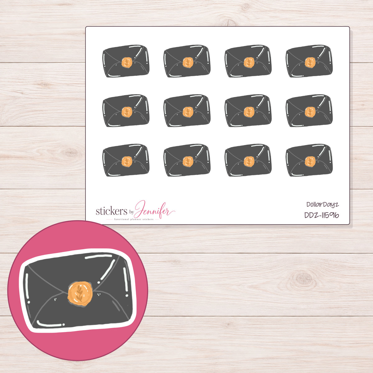 DDZ-11596 planner sticker sheet with enlarged sticker detail