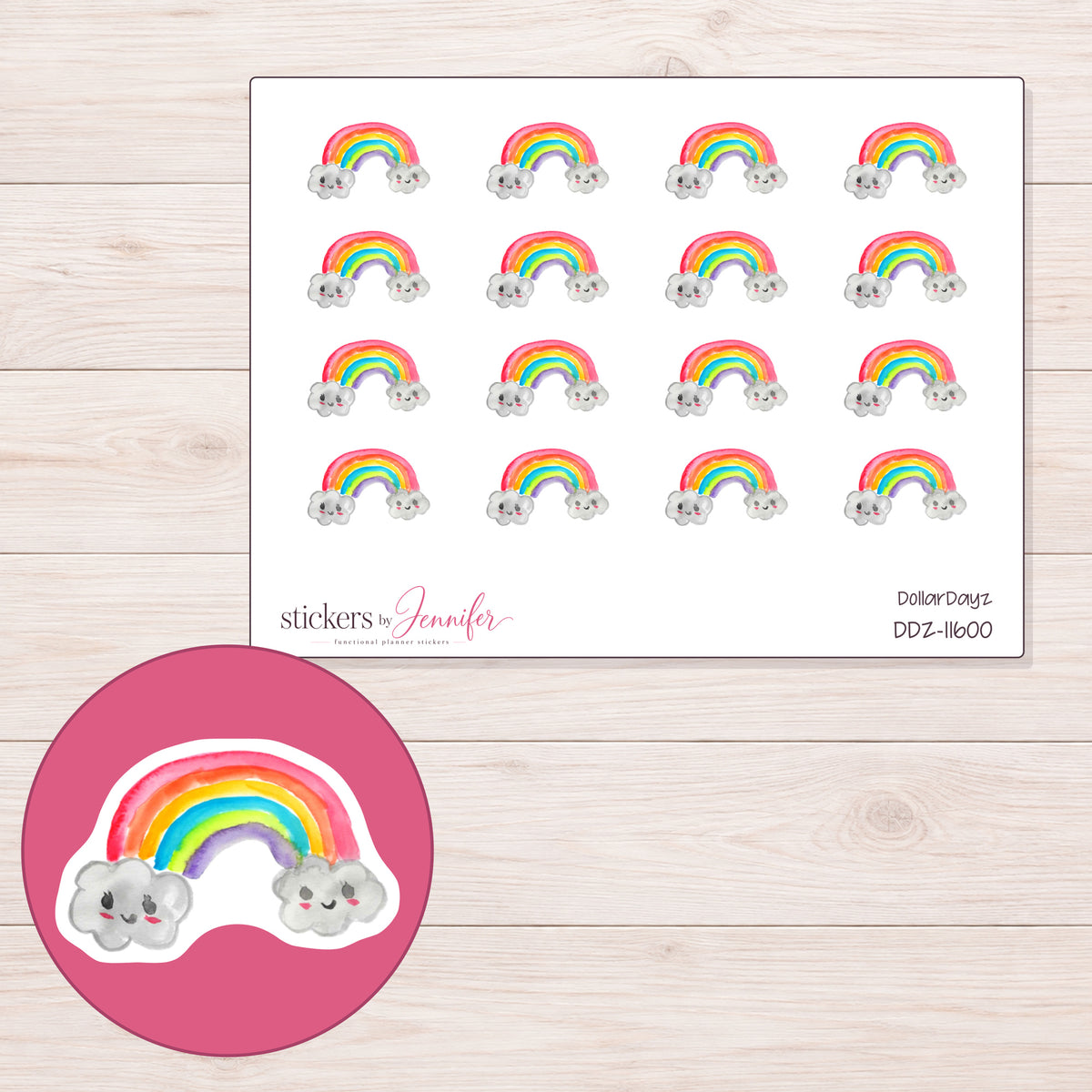 DDZ-11600 planner sticker sheet with enlarged sticker detail